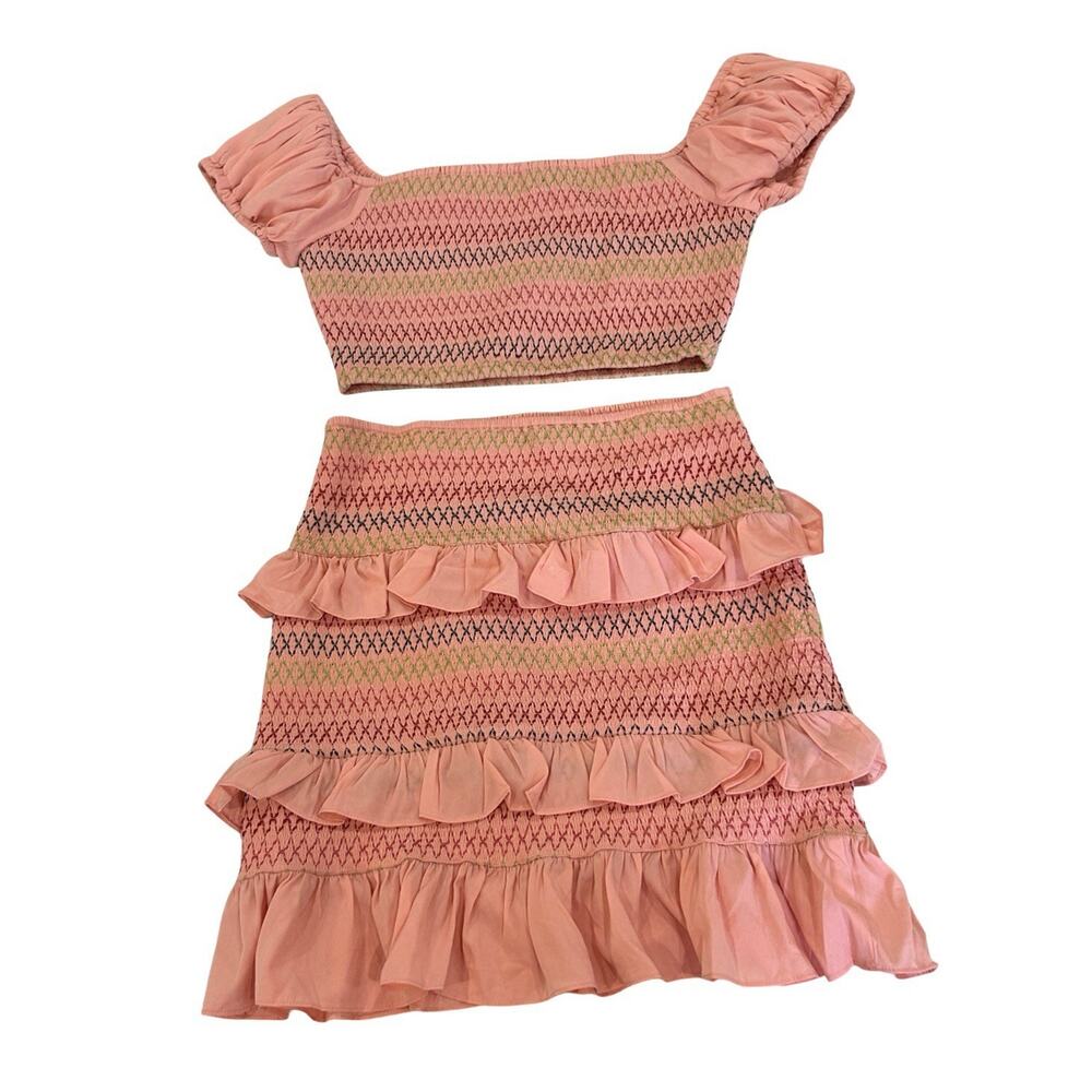 Lovers + Friends Kora Smocked 2 Piece Set Size M Crop Top & Mini Skirt in Pink - Picture 5 of 8